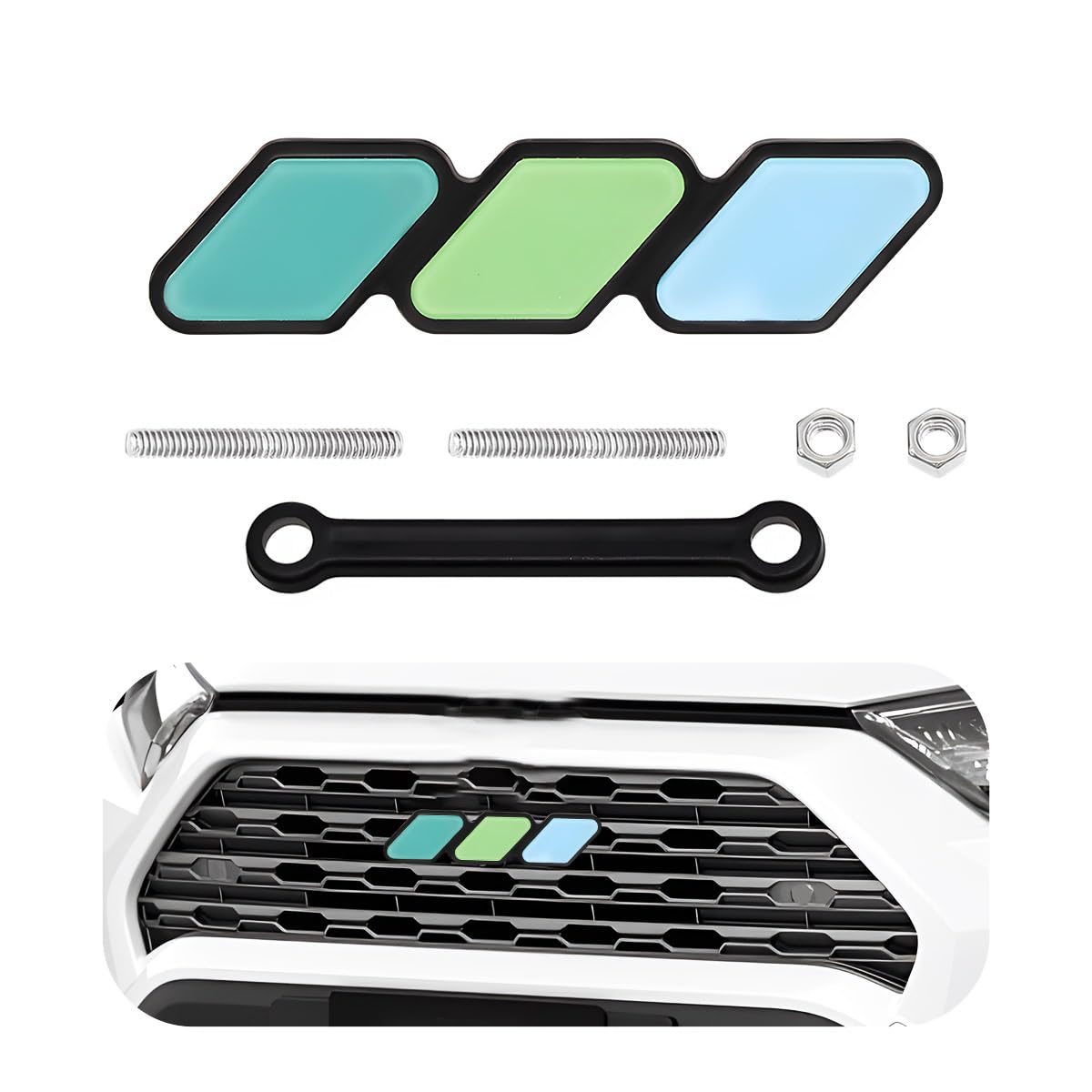 Front Grille Badge, Classic Retro Tri-Color Stripe Automotive Mesh Grille Label Emblem, Decorative Decal Badge Compatible with Tacoma 4Runner, Decoration Car Accessories (J)