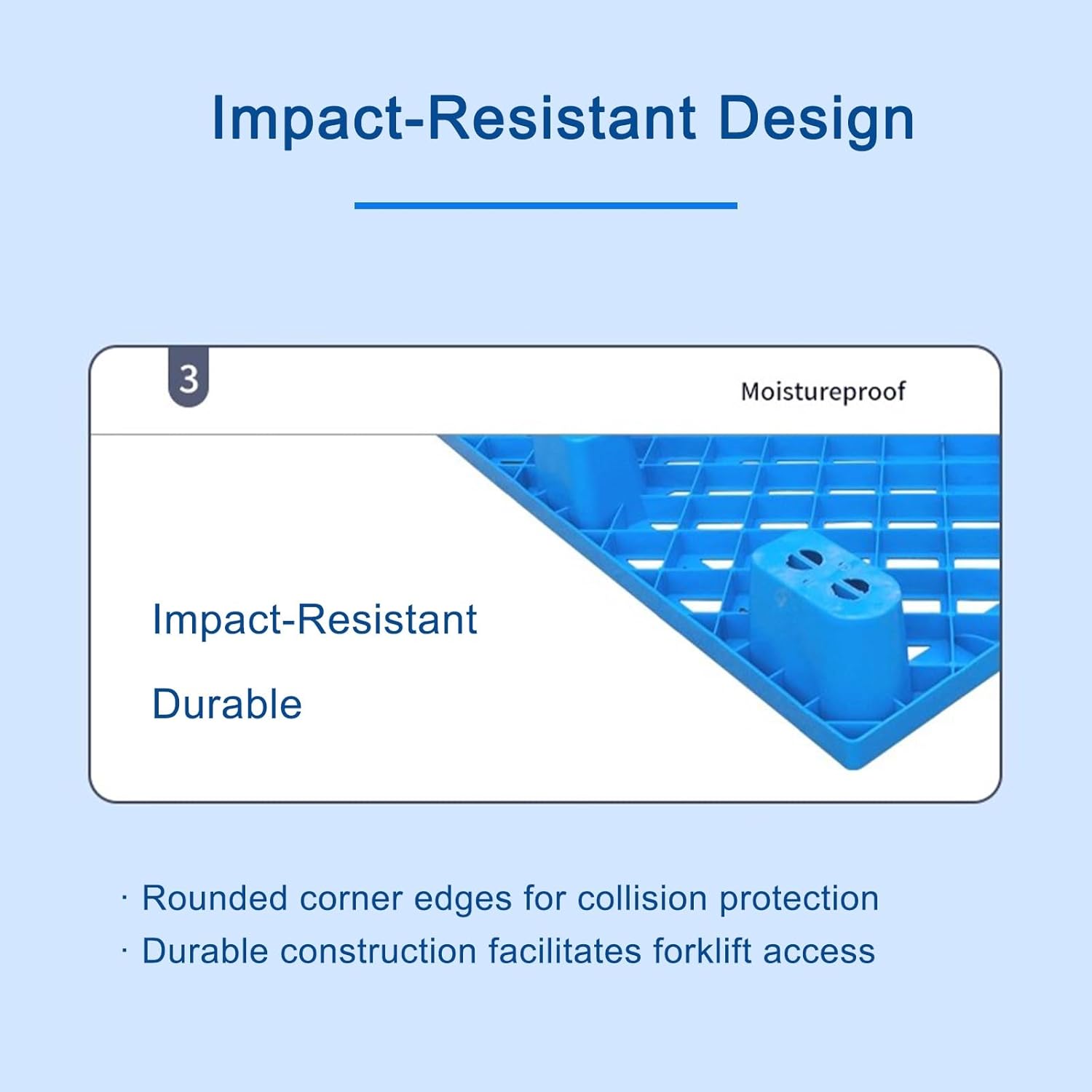 Nine-corner flat plastic pallet, warehouse waterproof mat, rounded corners for impact resistance, reinforced base, suitable for forklifts, supermarkets, and loading docks.(31.5x31.5x5.5in)