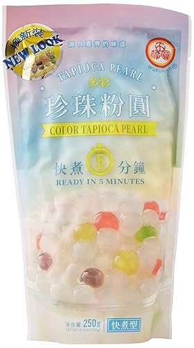Té de burbujas Boba de perlas de tapioca multicolor WuFuYuan listo en 5 minutos 8.8 onzas.