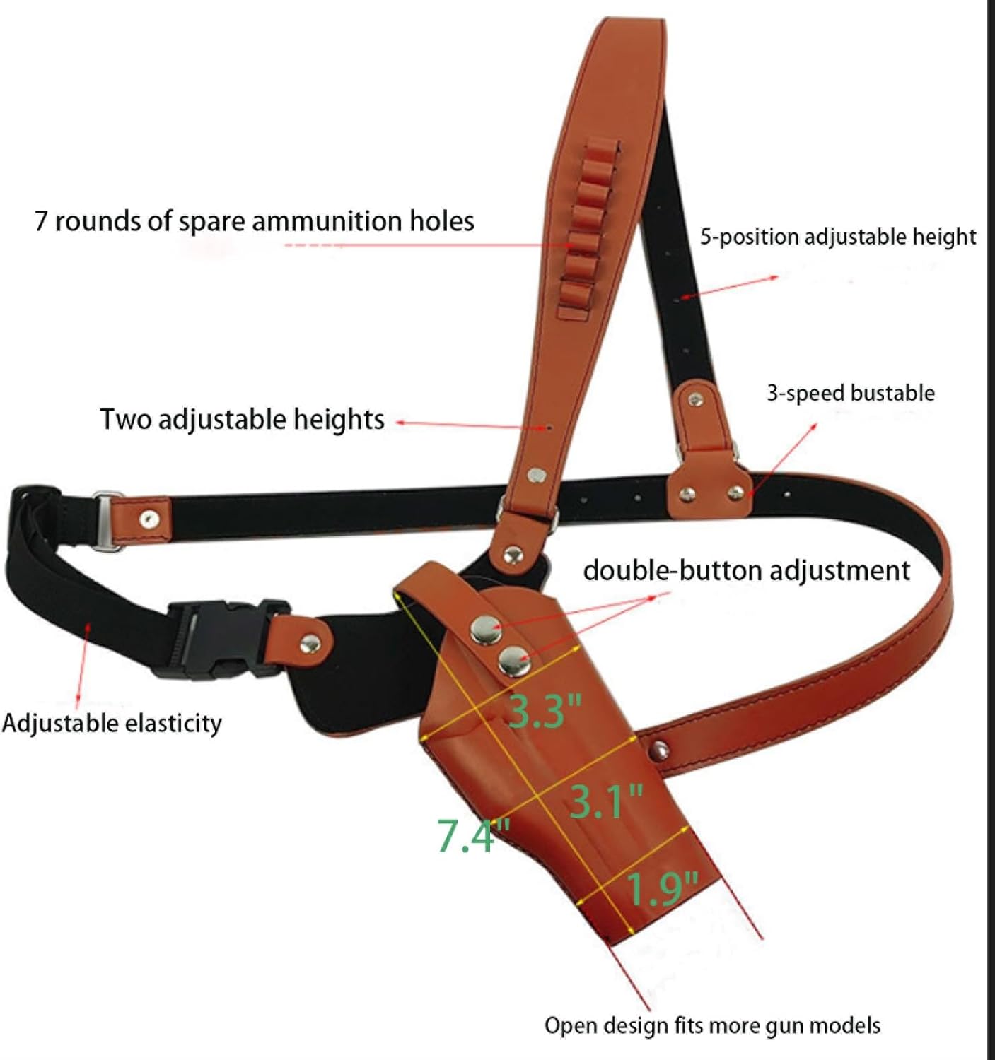 Shoulder Holster, Adjustable Vertical Gun Holster with 7 Bullet Holes for Men Women, Chest Holster Fit 1911 Most Kinds of Pistols