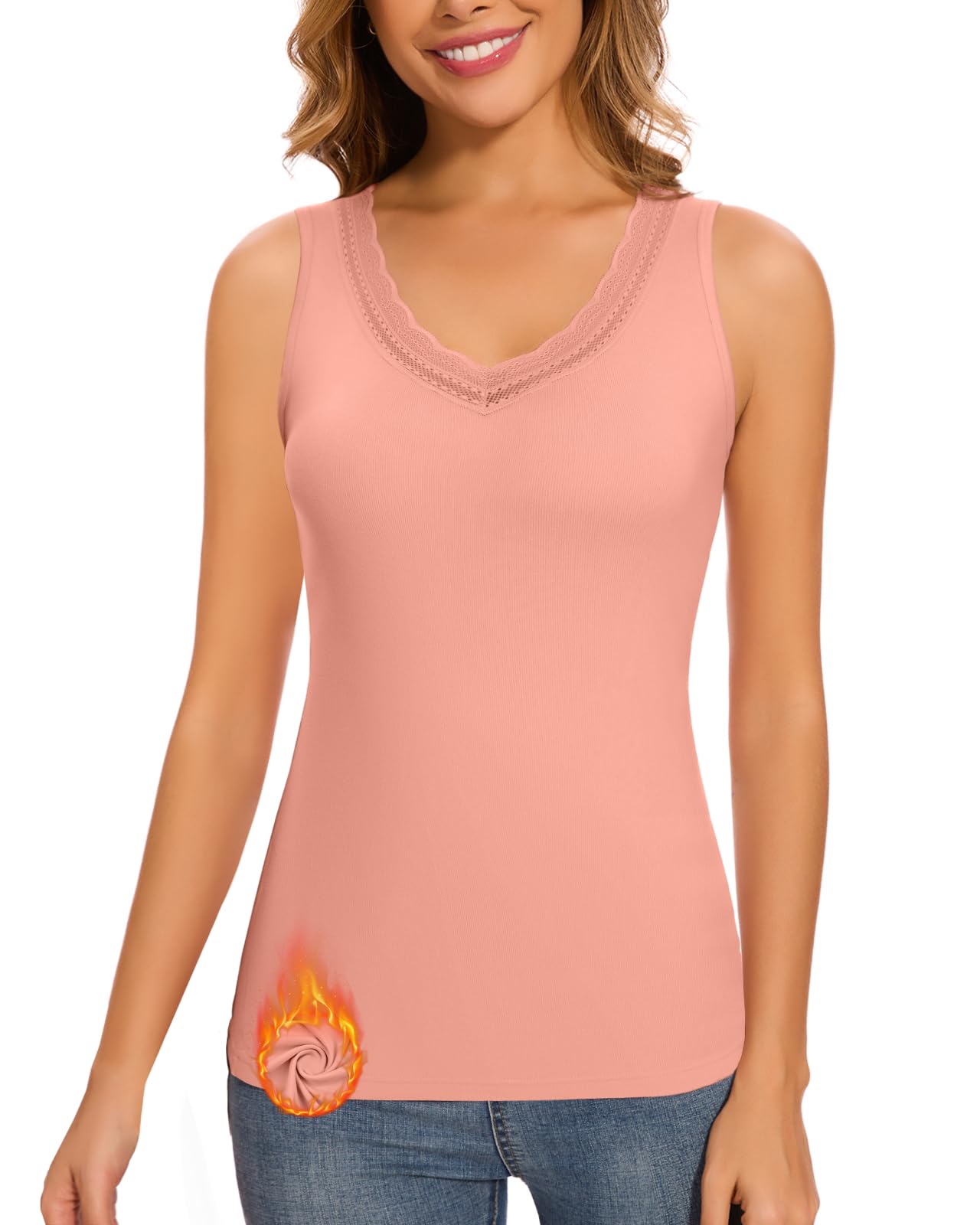 LEYSHE Thermal Tank Underwear Top V Neck Fleece Shirt Cami Sleeveless Adjustable Strap Warm Undershirt Women Cold Weather