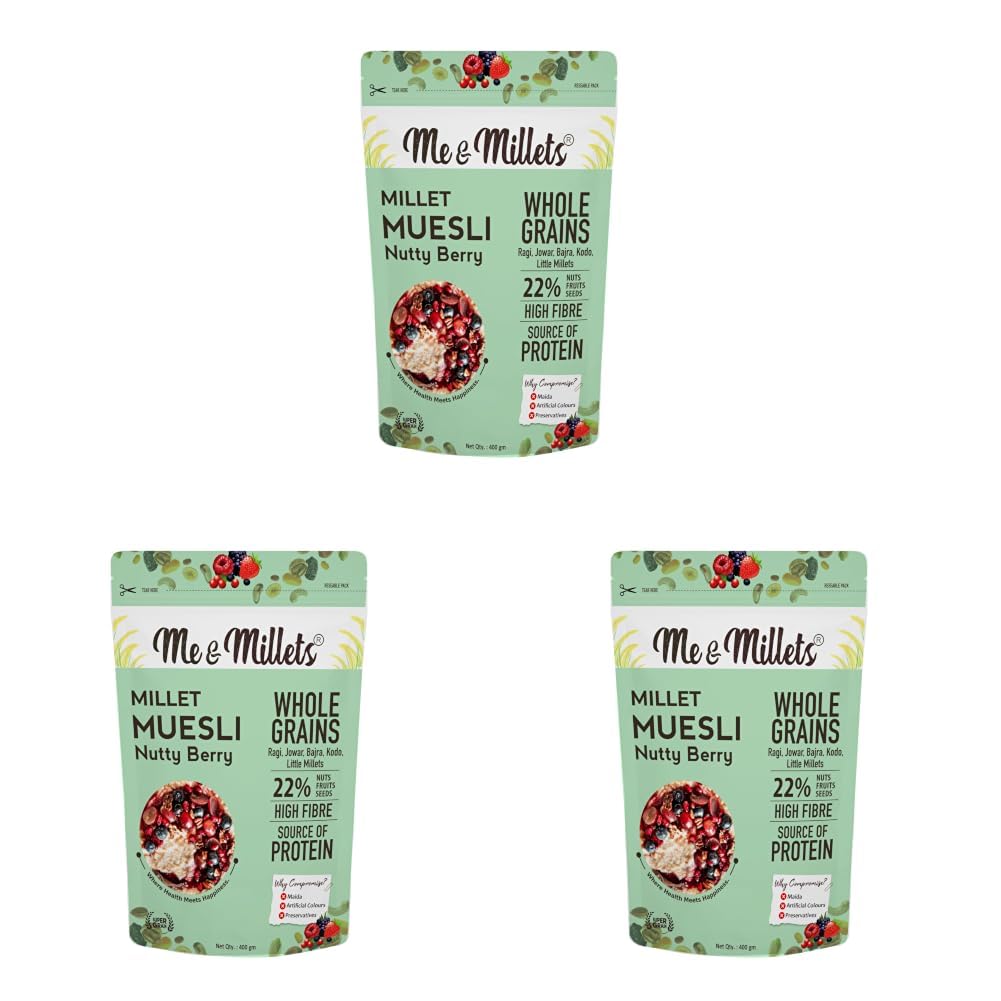 Millet Muesli Berry & Nuts 400g | High Protein & High Fibre Healthy Breakfast Cereal | Millet Muesli with Oats, Nuts, Berries & Honey | No Maida Breakfast Food for Adults & Kids (Pack of 3)-image-12