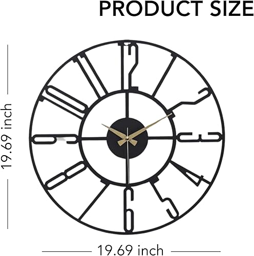 Miniatura 51 de Reloj de pared de metal de 20 pulgadas, redondo, silencioso, moderno, analógico, grande, funciona con pilas, reloj de pared para sala de estar, Negro