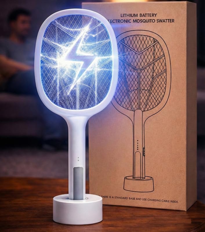 GK-JLPV Mosquito Bat with UV Light Lamp Five Nights Mosquito Killer Autokill 2 in 1 Mosquito Racket 1200mAh Lithiumion Rechargeable Battery White Racket (Battery) 5