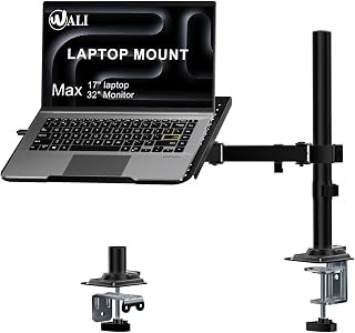 WALI Laptop Desk Mount Tray for 17" Notebooks up to 22lbs - Adjustable Arm, Vented Cooling Stand (M00LP, Black)