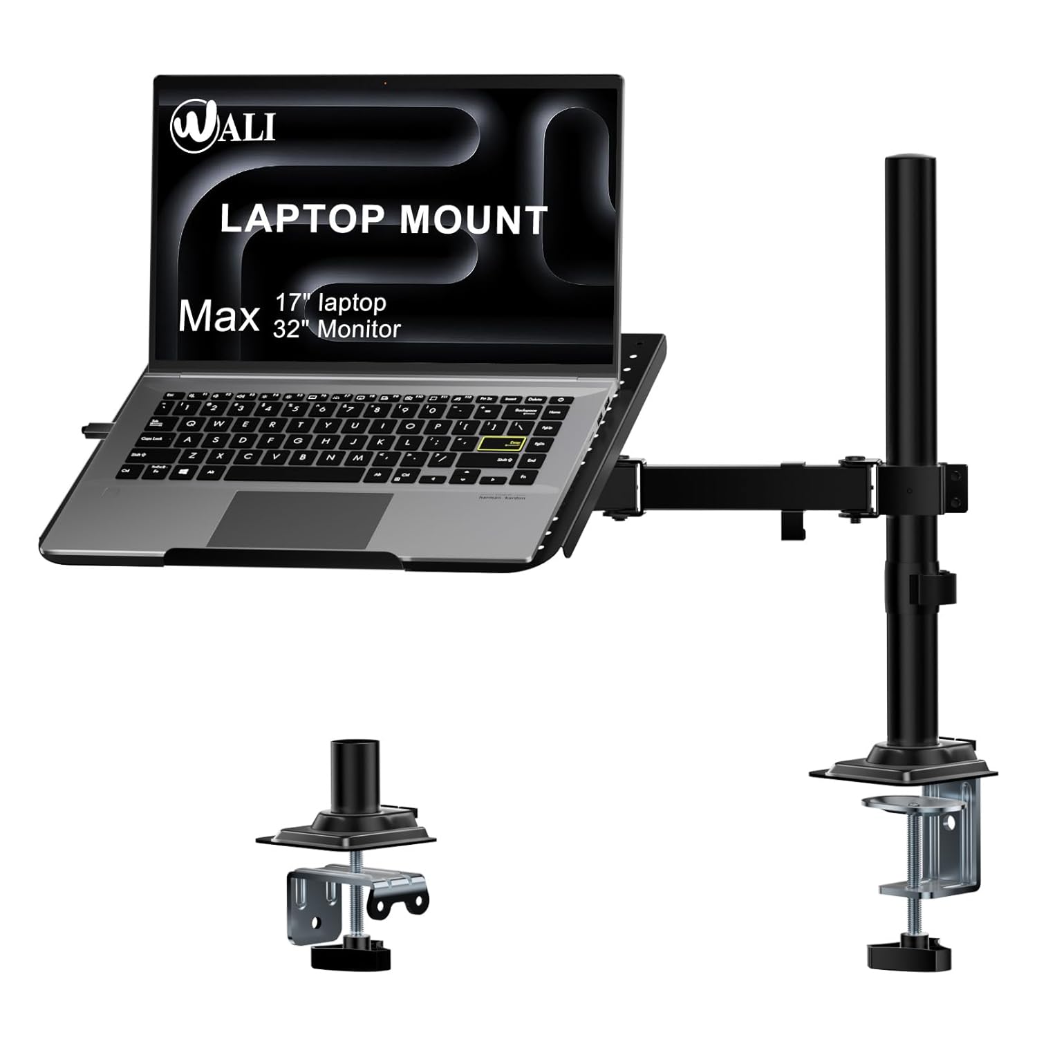 WALI Laptop Tray Desk Mount for 17inch Notebook Fully Adjustable Laptop Arm up to 22lbs Monitor Mount with