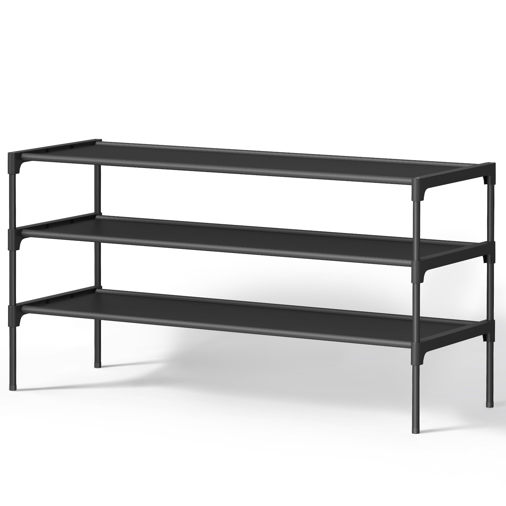 SONGMICS Schuhregal 3 Ebenen, Schuhablage, Schuhaufbewahrung, Eingangsbereich, Flur, platzsparend, 29,7 x 91,8 x 53,5 cm, Metallrahmen, Vliesstoff-Ablage, tintenschwarz LSH033BH01