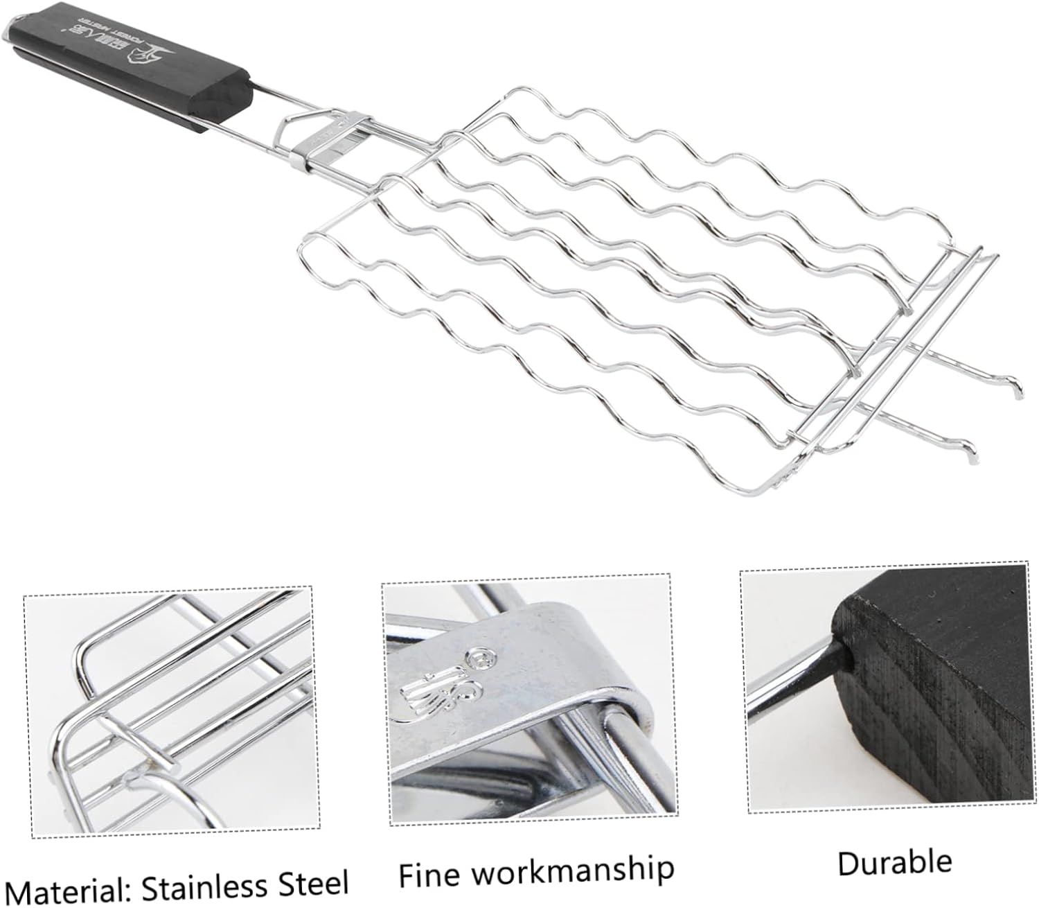 POPETPOP 1Pc Stainless Steel Bbq Grill Basket Durable Grilling Mesh with Handle Barbecue Accessory for Meat Vegetables and More Easy to Clean for Outdoor Cooking