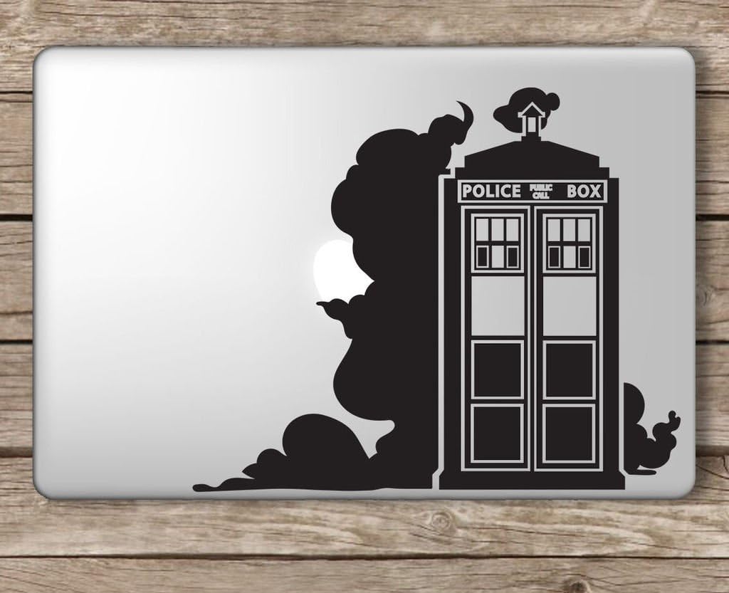 Tardis in Smoke Doctor Laptop Vinyl Sticker (Black)