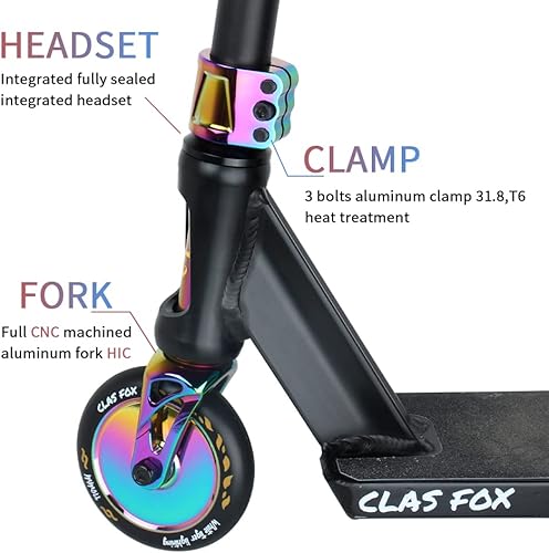 Miniatura 10 de CLAS FOX Pro Freestyle - Patinete profesional de 4.331in con ruedas para patinete, sistema de compresión HIC, trucos profesionales de estilo libre y