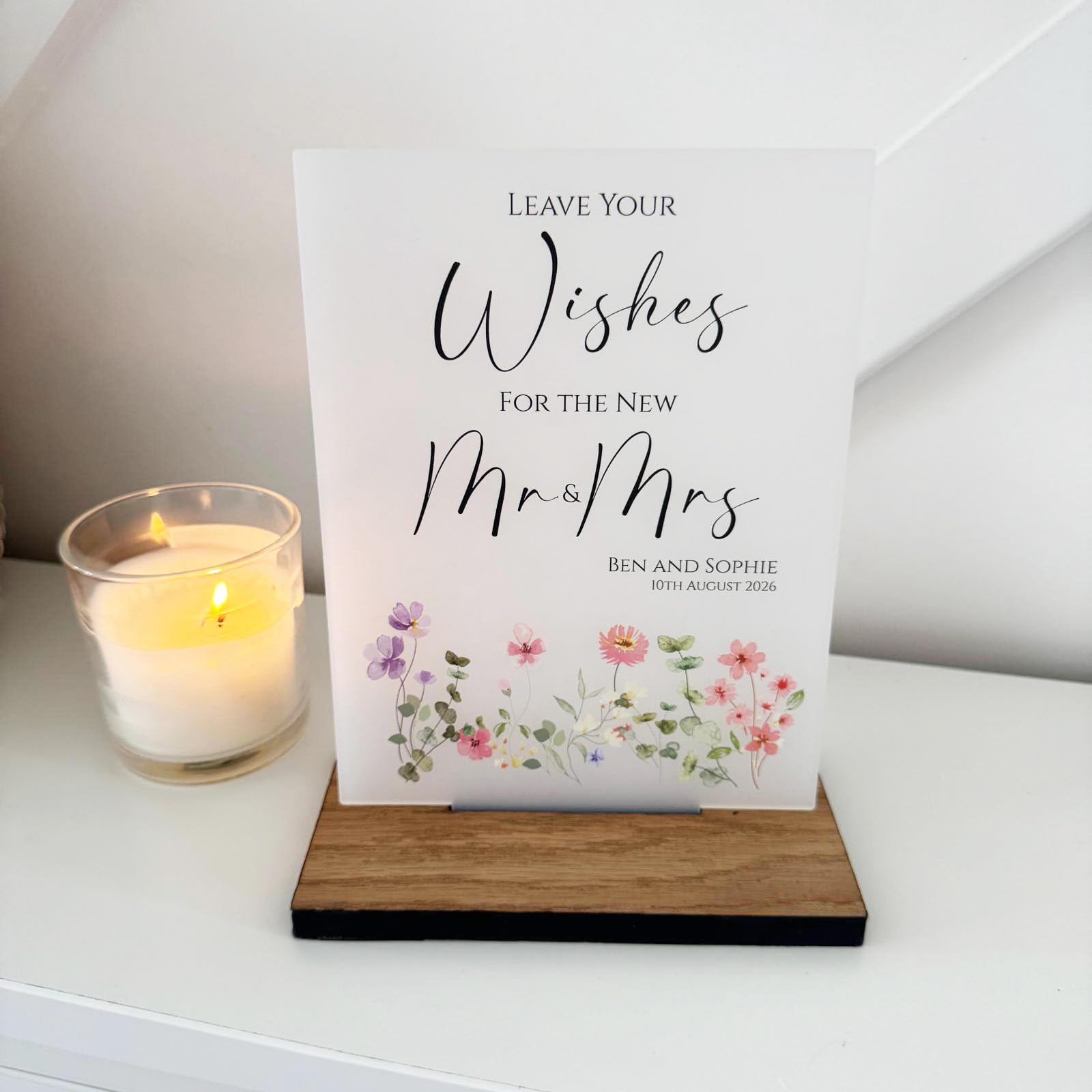 Luck And Luck Pastel Colours Leave Your Wishes Sign Guest Book Sign, Personalised Wedding Floral Acrylic Table Sign, Mr Mrs Sign, Wedding Reception Decoration A5