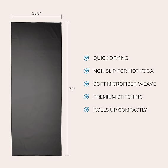 Fittest Pro Non-Slip Hot Yoga Towel with Super-Absorbent Soft Suede Microfiber in Many Colors, for Bikram Pilates and Yoga Mats. (72.00 x 26.50) Nimbus Grey