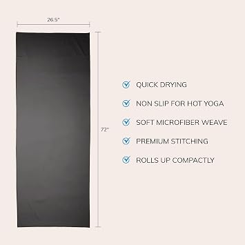 Fittest Pro Non-Slip Hot Yoga Towel with Super-Absorbent Soft Suede Microfiber in Many Colors, for Bikram Pilates and Yoga Mats. (72.00 x 26.50) Nimbus Grey