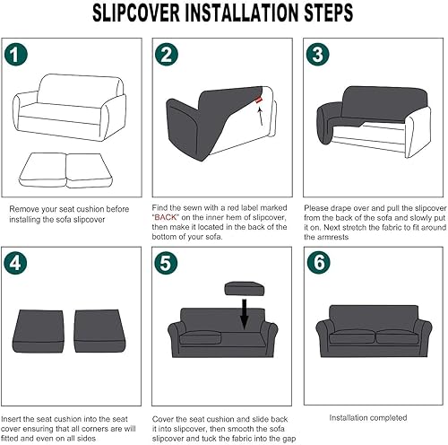 Miniatura 7 de CRFATOP Fundas de sofá de 3 piezas para sofás de 2 cojines, funda elástica para sofá biplaza con 2 fundas de cojín de asiento separadas, protector