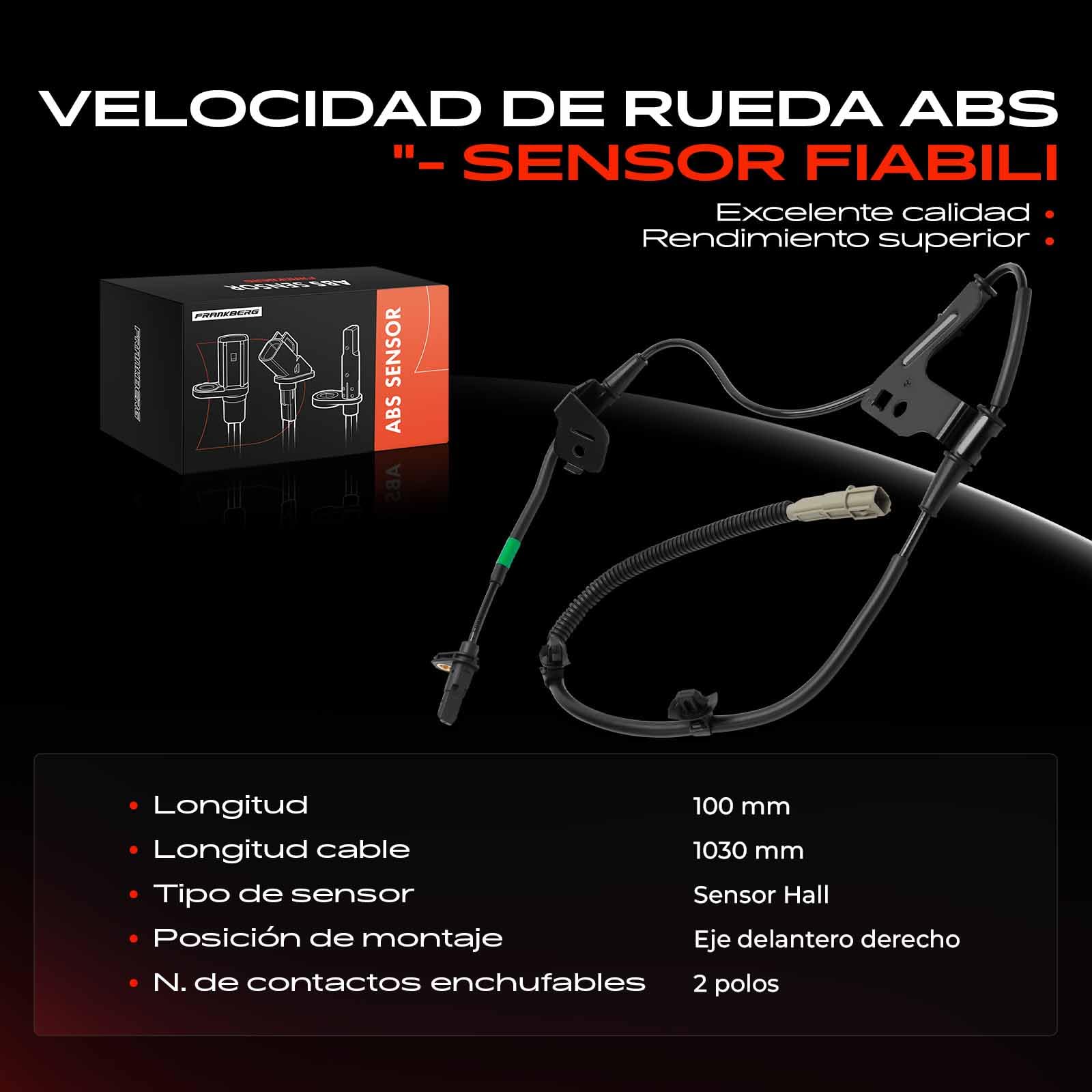 Frankberg Sensor de velocidad de las Ruedas Sensor ABS 2 Polos Delantero derecho Compatible con Rio IV FB SC YB 2017-2024 Rio IV Hatchback Van FB SC YB 2017-2024 Stonic YB 2017-2024 59830H8200