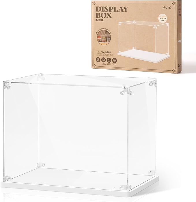 ROBOTIME Acrylic Display Case for Miniature House Building Sets, Clear Dust Cover Dsplay Case for Collectibles Display, Storage Bins with Reserved Wiring Port(10.3x7.2x8.0 inch)