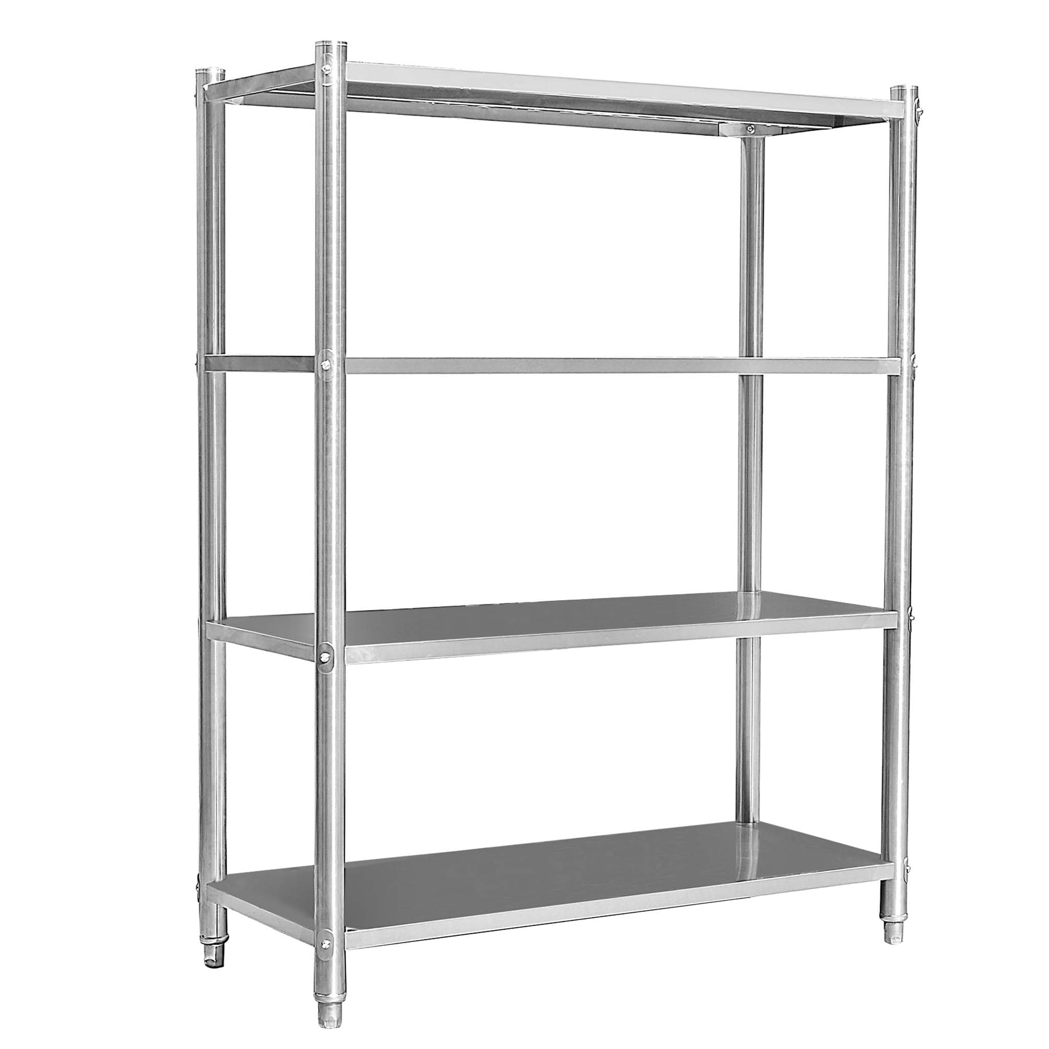 WilTec Étagères en Acier affiné V2A – 1200 x 450 x 1550 mm – capacité Totale 600 kg – avec 4 Niveaux – Meuble pour Charge Lourde de Gastronomie Cuisine Rangement Garage Cave