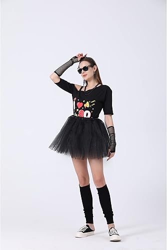 Miniatura 2 de Disfraz de los años 80 para mujer, disfraz de rock de los 80, falda tutú, camiseta, collar y conjunto de joyas