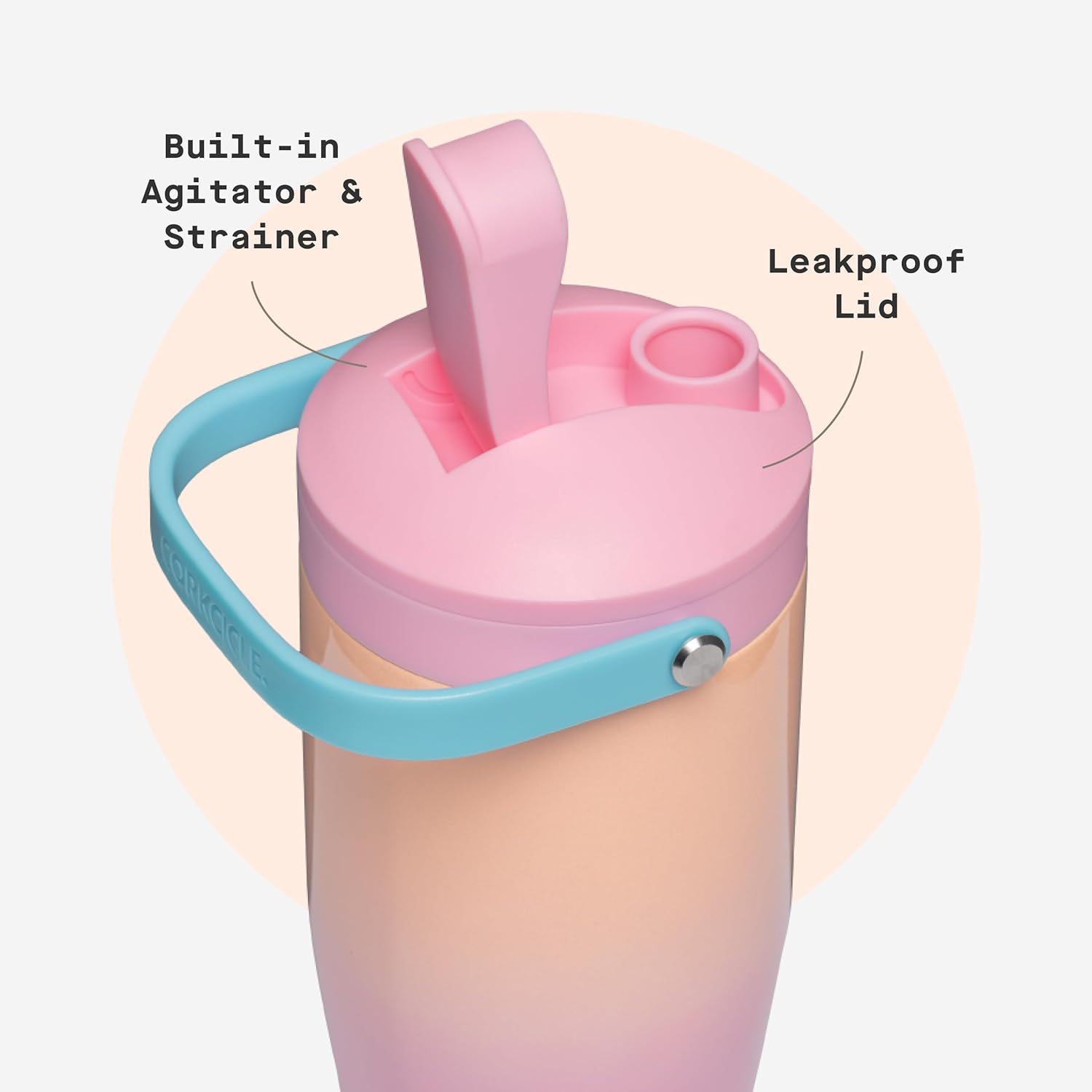 Corkcicle Protein Shaker - Built-In Agitator & Fruit Strainer Lid - 30oz - Lover