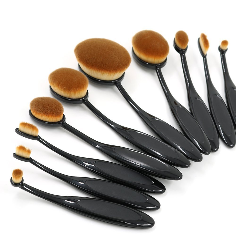 FOK Pennello ovale per trucco, set da 10 pezzi, per fondotinta, cipria, strumento cosmetico