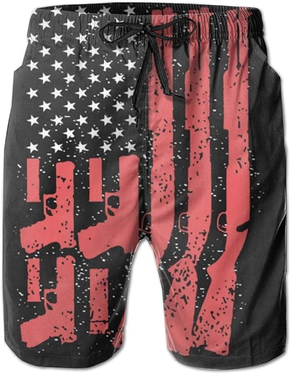 Men's Swim Trunks Flag Gun Swimwear Board Shorts with Mesh Lining