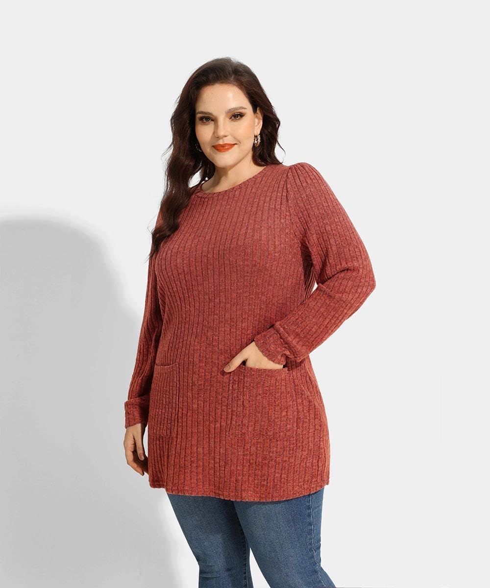 TIYOMI Womens Plus Size Long Sleeve Tops Crewneck Casual Fall Shirts Oversized Long Sweaters Loose Tunic Tops Pockets XL-5XL - Image 4