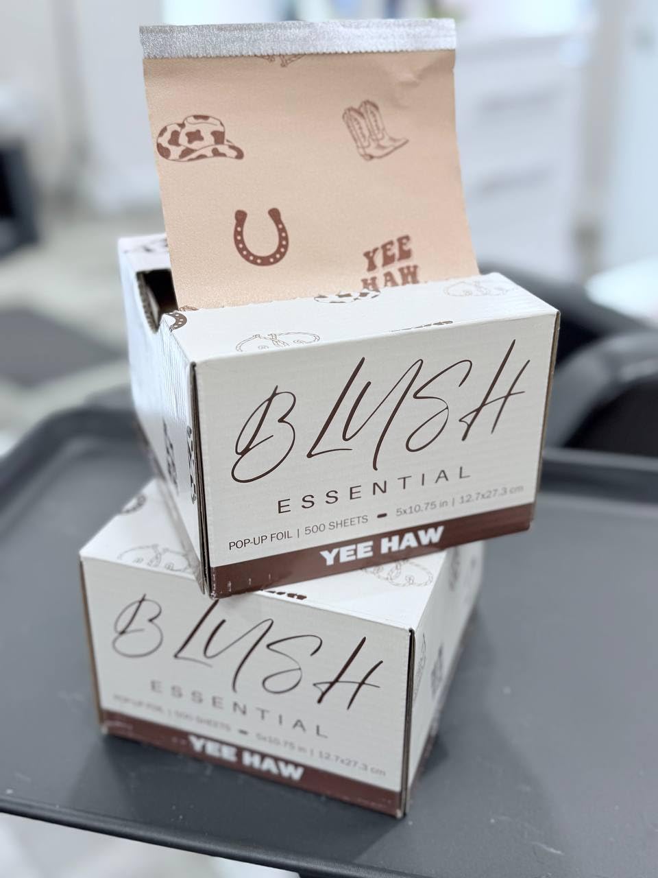 Blush Essential Yee Haw Pop Up Folie do włosów, 12,7 x 27,3 cm, wstępnie wycięte, wytłaczane folie aluminiowe do podkreślenia, 500 arkuszy, profesjonalne folie do salonu, bez rozdarcia, bez poślizgu