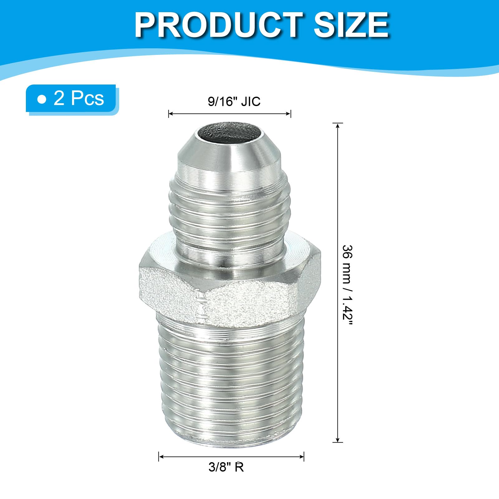 PATIKIL Sechskant-Reduzier-Nippel 9/16" JIC X 1/4" NPT AG – Verzinkter Stahl, 37° Flare – Für Hydraulik, Heizung, Klima – Auslaufsichere Verbindung