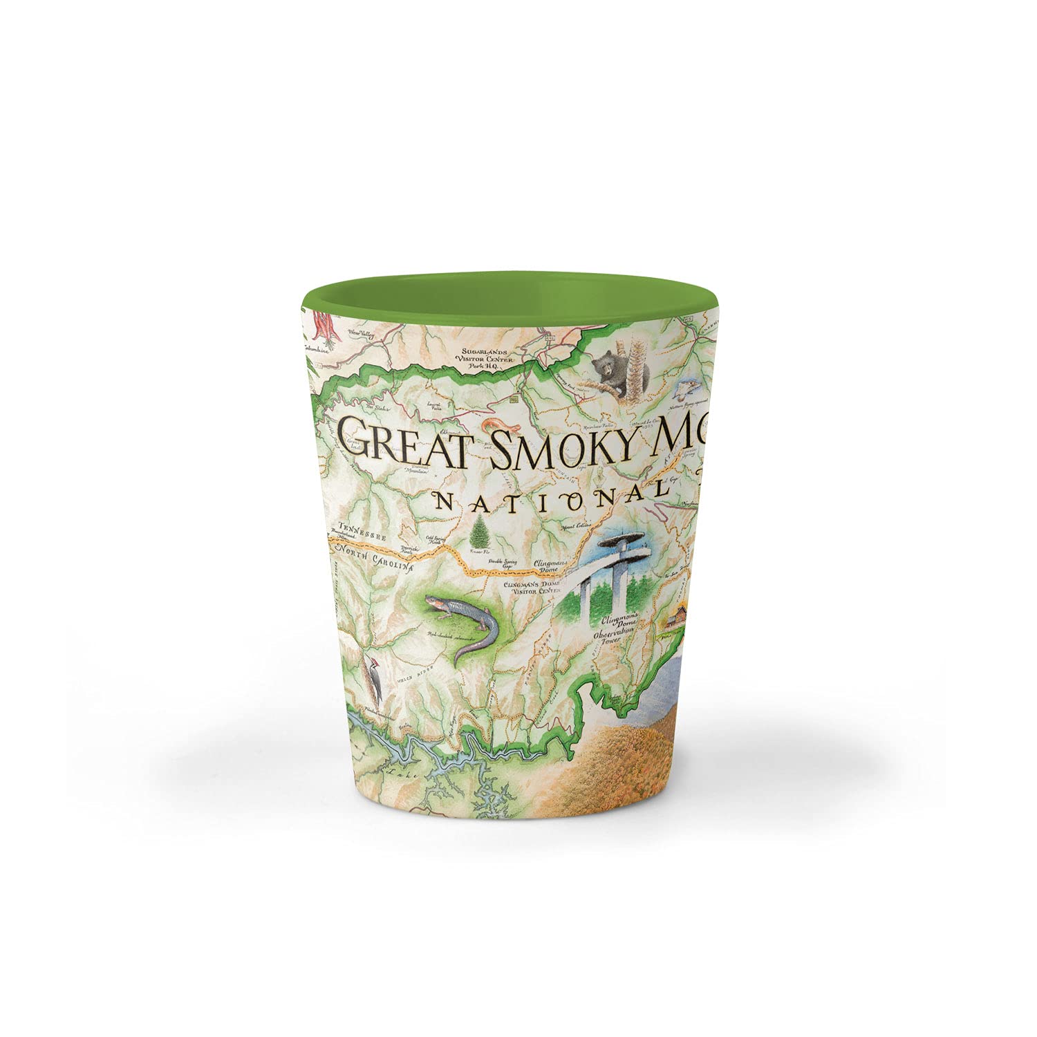 Great Smoky Mountains National Park Map Ceramic Shot Glass, BPA-Free - For Office, Home, Gift, Party - Durable and holds 1.5 oz Liquid
