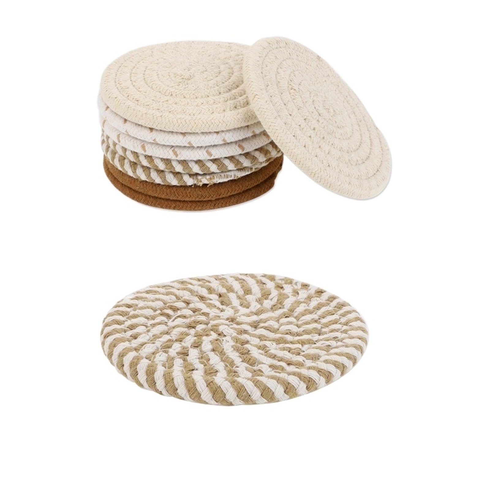Coasters 8 Pcs Drink Coasters 4 Colors Absorbent For Drinks, Cotton Woven Coaster Set For Home Decor(Khaki)