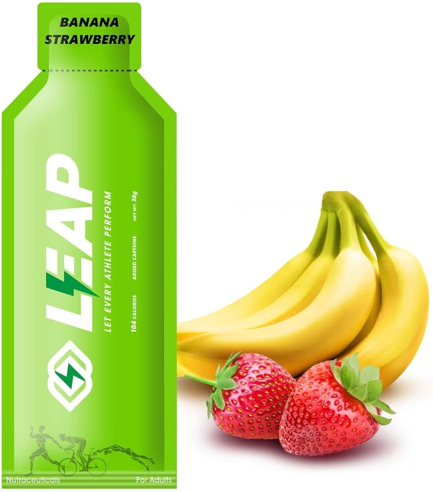 LEAP Energy Gel for Running And Cycling with Natural Ingredients, Easy Digestion, and Quick Energy Boost - Contains Amino Acids and MCT Oil - 10 Sachets (Banana Strawberry Flavor)