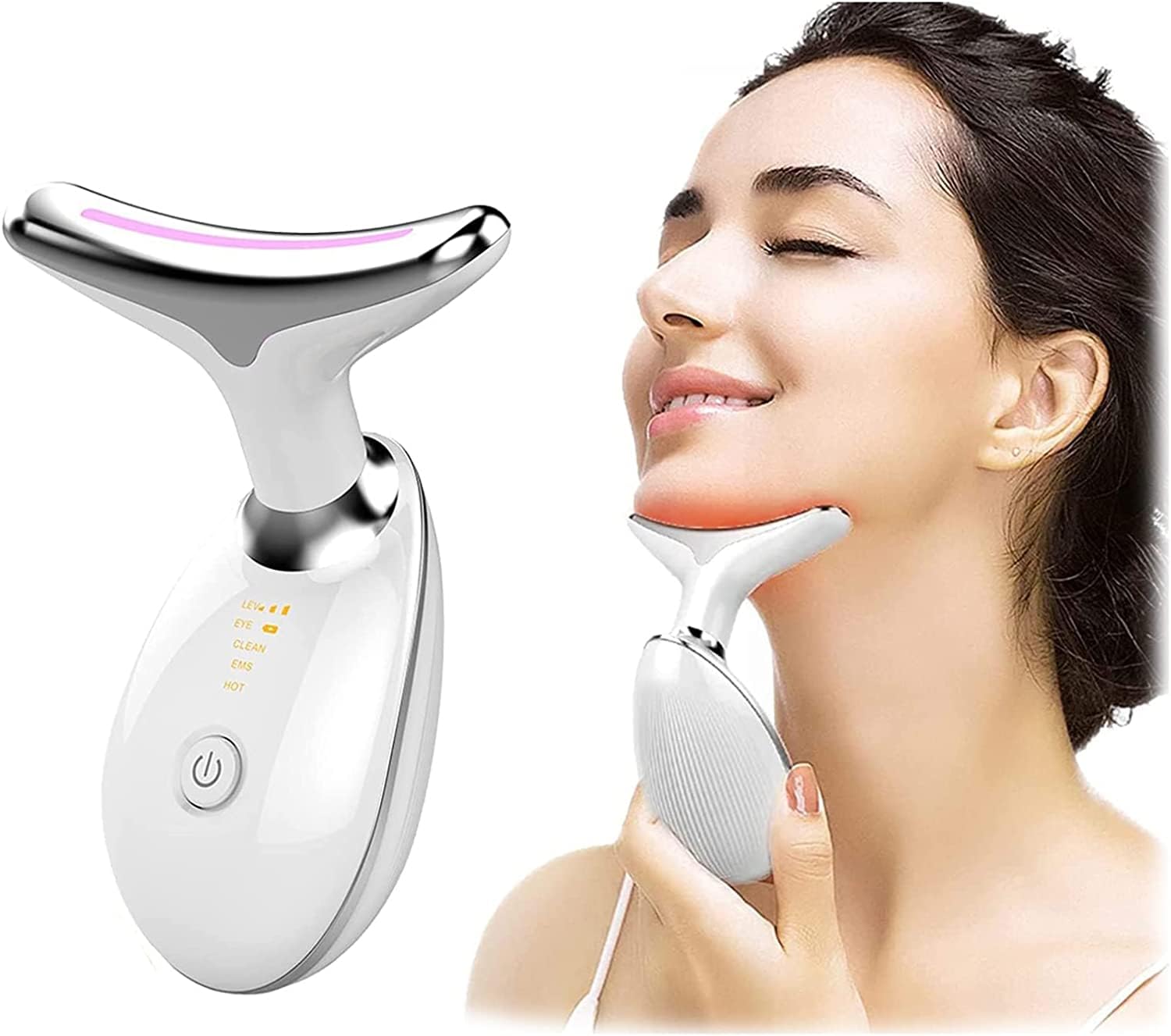 Micro-Glow Portable Handset, Neck Face Firming Wrinkle Removal Tool, Micro glow Handset, Micro Glow Handset, Double Chin Reducer Vibration Massager with 3 Color Modes (White).