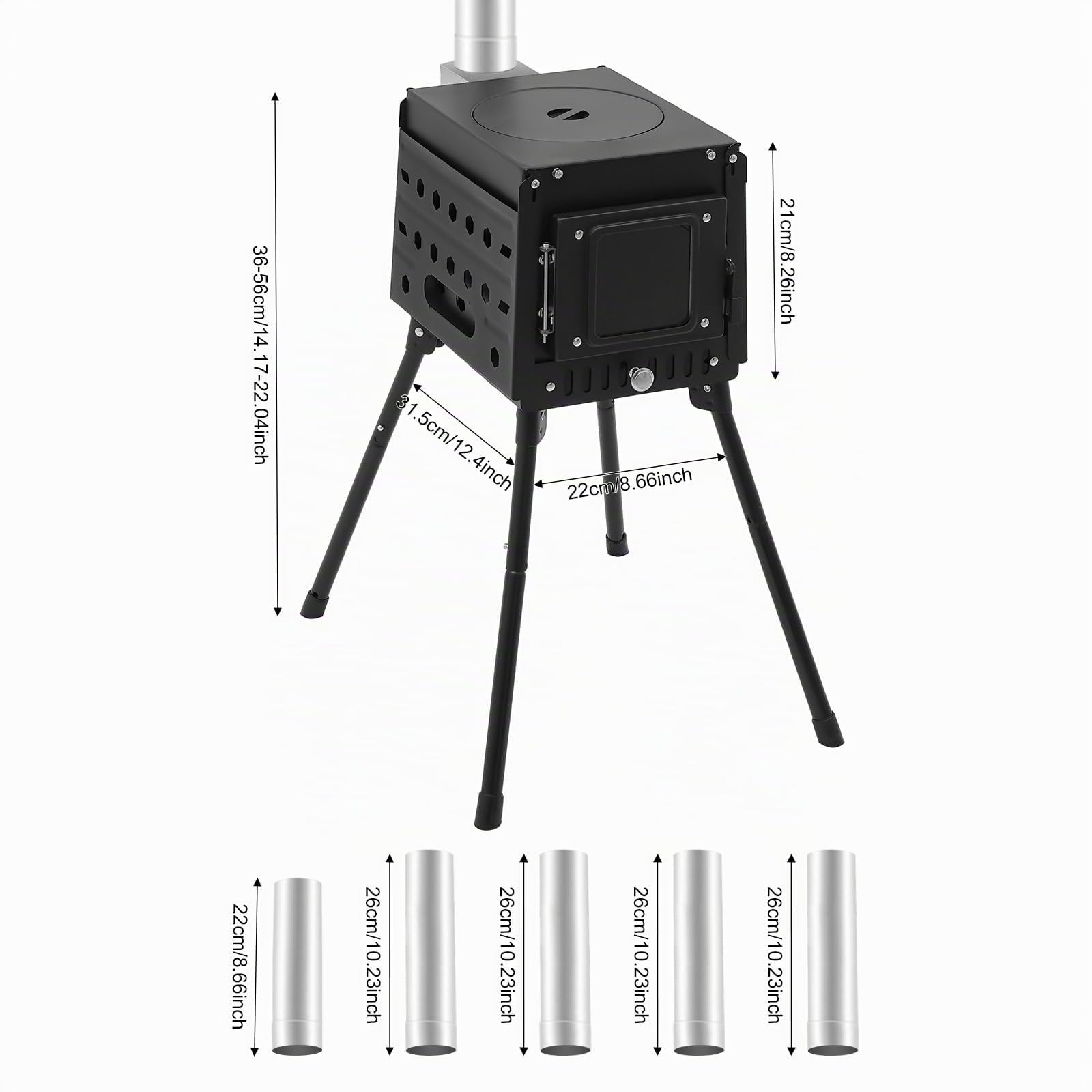 Stufa a legna portatile per tenda, stufa pieghevole per campeggio outdoor, camino, tenda con tubi del camino, stufa da campeggio, stufa da officina, cucina da campeggio outdoor