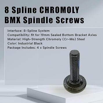 8 Spline CHROMOLY BMX Spindle Screws Fit for 19mm Bottom Bracket Chrome-Molybdenum Steel Material Black 2Pcs