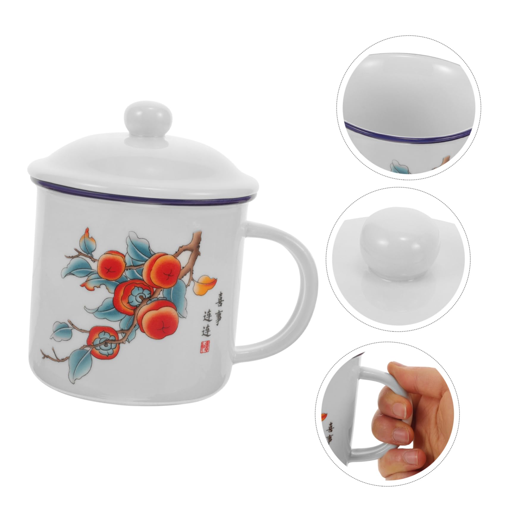Abaodam Vintage Emaille Trinkbecher mit Deckel, Tragbarer Wasserbecher | Chinesischer Stil, für Café und Outdoor Einsatz, Geeignet für Verschiedene Getränke