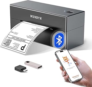 MUNBYN Bluetooth Thermal Label Printer Wireless 4x6 for Shipping Packages Postage Small Business, Desktop Printer, Compatible with Etsy, Shopify, eBay, Amazon, Royal Mail, FedEx, UPS, 129B, Grey