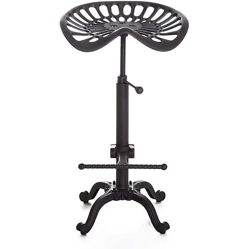Industrial Bar Stool-Swivel Tractor Seat-Kitchen Dining Counter Chair-Extra Pub Height- Adjustable 24.8-31"-Iron Cast Design