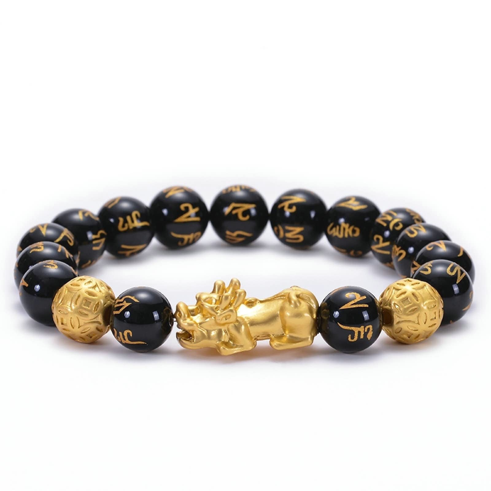 Bracciale con Perline da Donna, Bracciale in Pietra Nera da 8 mm con Artiglio Bracciale con Perline Elasticizzate da Uomo 17 cm