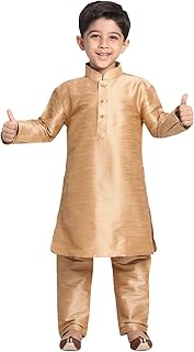JBN Creation Boys' Kurta Pyjama Set | Silk Blend Kids Ethnic Wear | Festive Traditional Clothing for Holi &amp; Eid