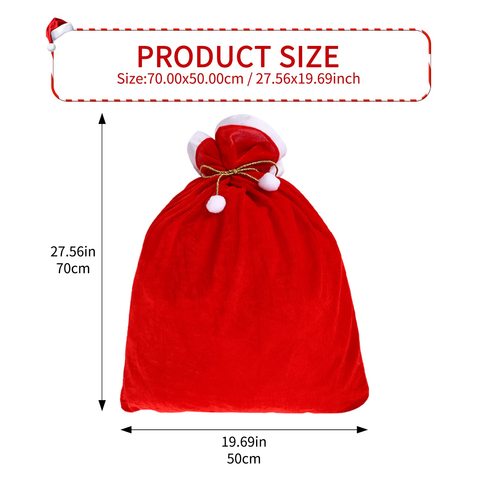 Sacchetti Natale Grandi Sacco Babbo Natale In Velluto, 50 X 70 Cm,  Sacchetto Regalo Rosso Da Riempire, Con Pompon Come Decorazione, Accessori  Per Festa A Tema Natalizio Polar Express, image size:1600x1600