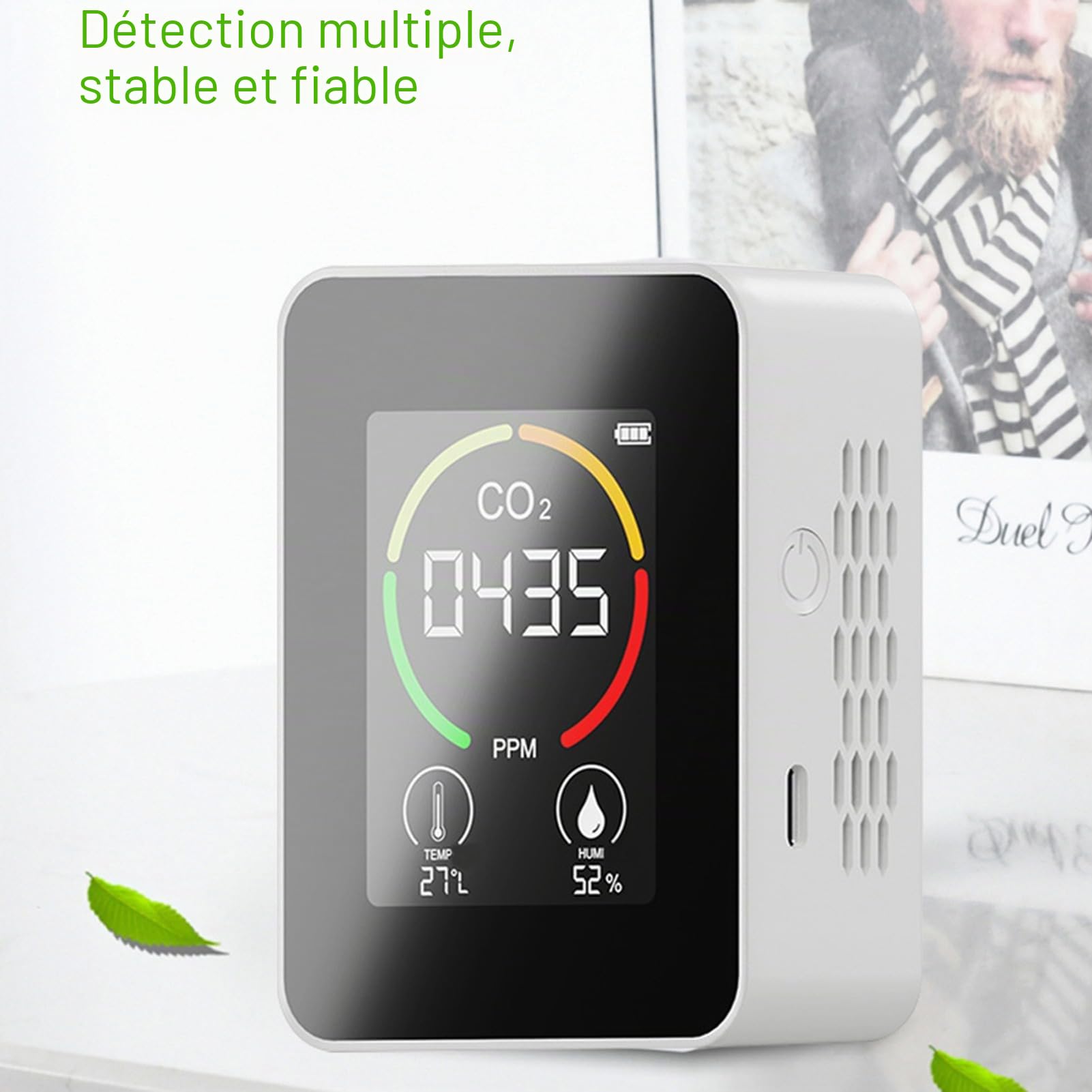Moniteur de qualité de l'air – Détecteur de radon à grand écran LCD pour une utilisation en intérieur avec système intuitif à code couleur – Idéal pour les serres, la production agricole et les