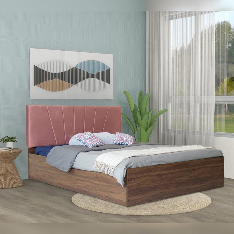 Image of Amazon Brand - Solimo Bed | 1 Year Warranty | Double Bed, Queen Size, Viveka Premium Upholstery, Comfortable Seating Height Bed, Non-Woven Base & 3mm MDF, Walnut Colour (Melamine Finish)