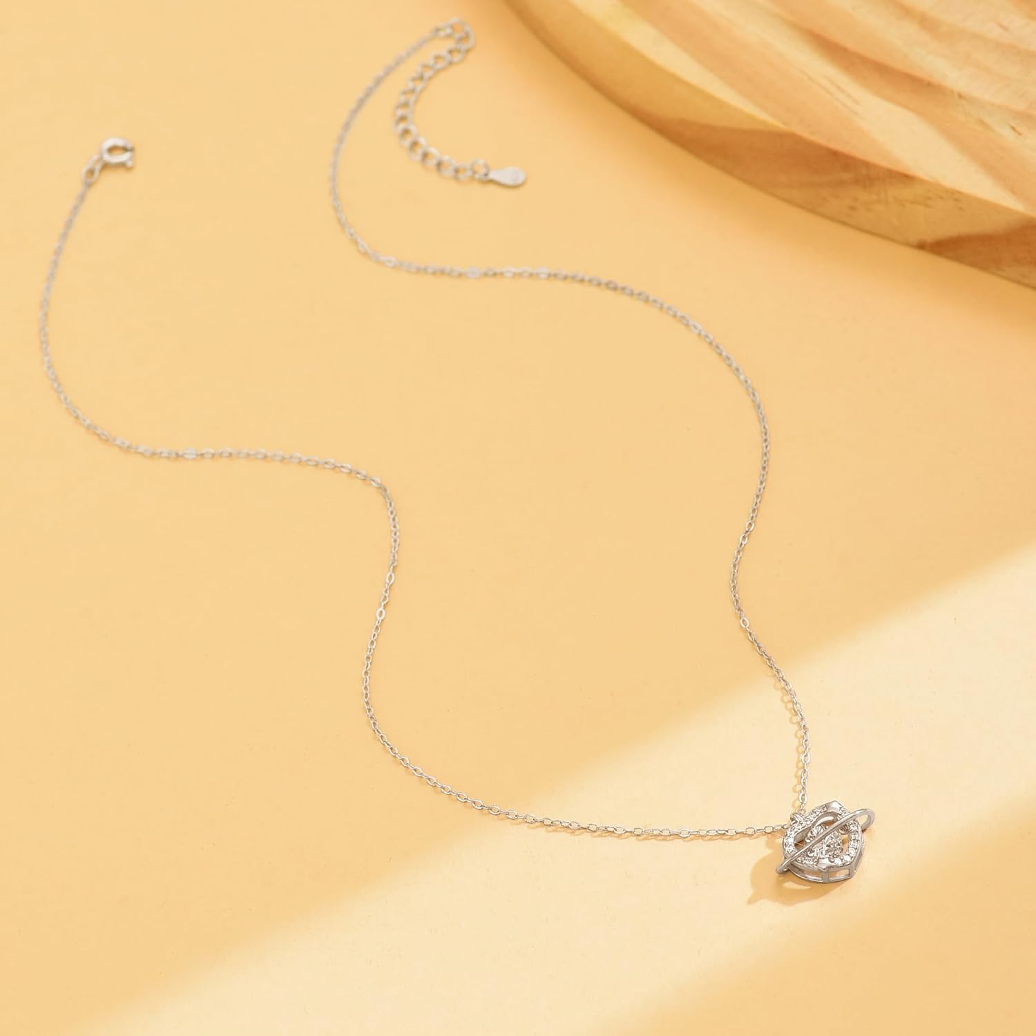 925 Sterling Silver Heart Planet Necklace for Women,Dainty Cubic Zirconia Love Heart Star Choker Necklace for Mother Daughter Cute Birthstone Crystal Pendant Necklace Jewelry Gift for Valentine's Day - Image 7