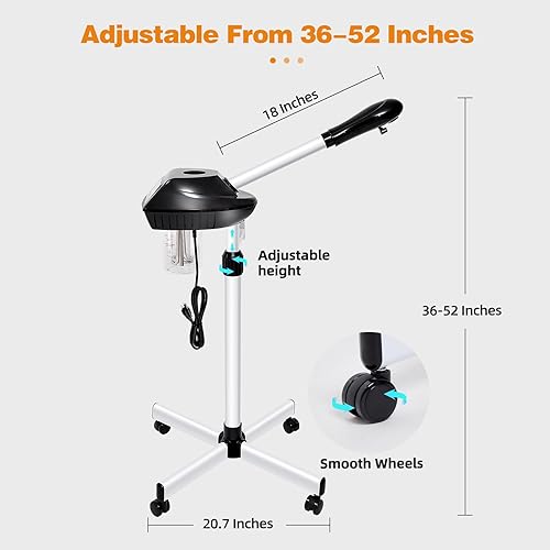 Miniatura 6 de Vaporizador facial profesional sobre ruedas con ajuste de tiempo, vaporizador de esteticistas con más vapor para limpieza profunda e hidratación,