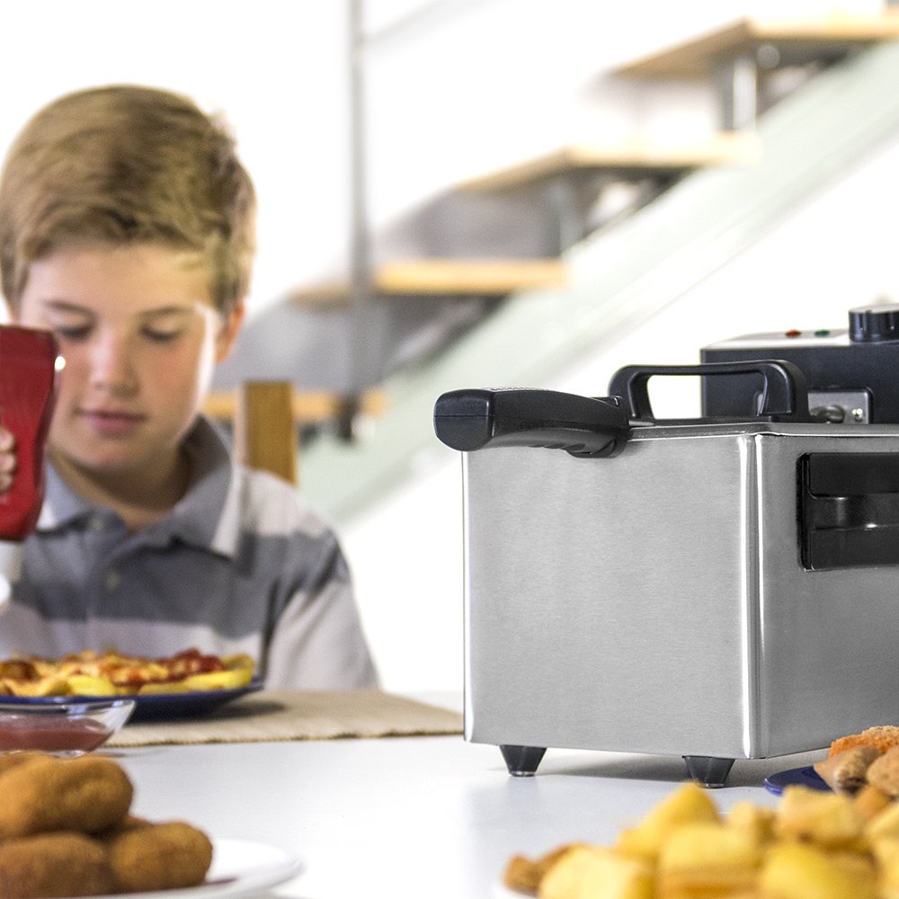 Cecotec Friteuse électrique avec huile Cleanfry 1,5 l, 1 000 W, acier inoxydable, filtre OilCleaner, température 190 °C, cuve émaillée, passe au lave-vaisselle, indicateur lumineux, surchauffe
