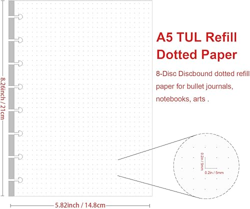 Vista 2 de (3-Pack) Junior Size TUL Discbound Dotted Refill Paper, 8-Disc Disbound Insert, 300 Sheets/600 Pages Dot Grid Paper, 100gsm White Paper, 5.8'' x