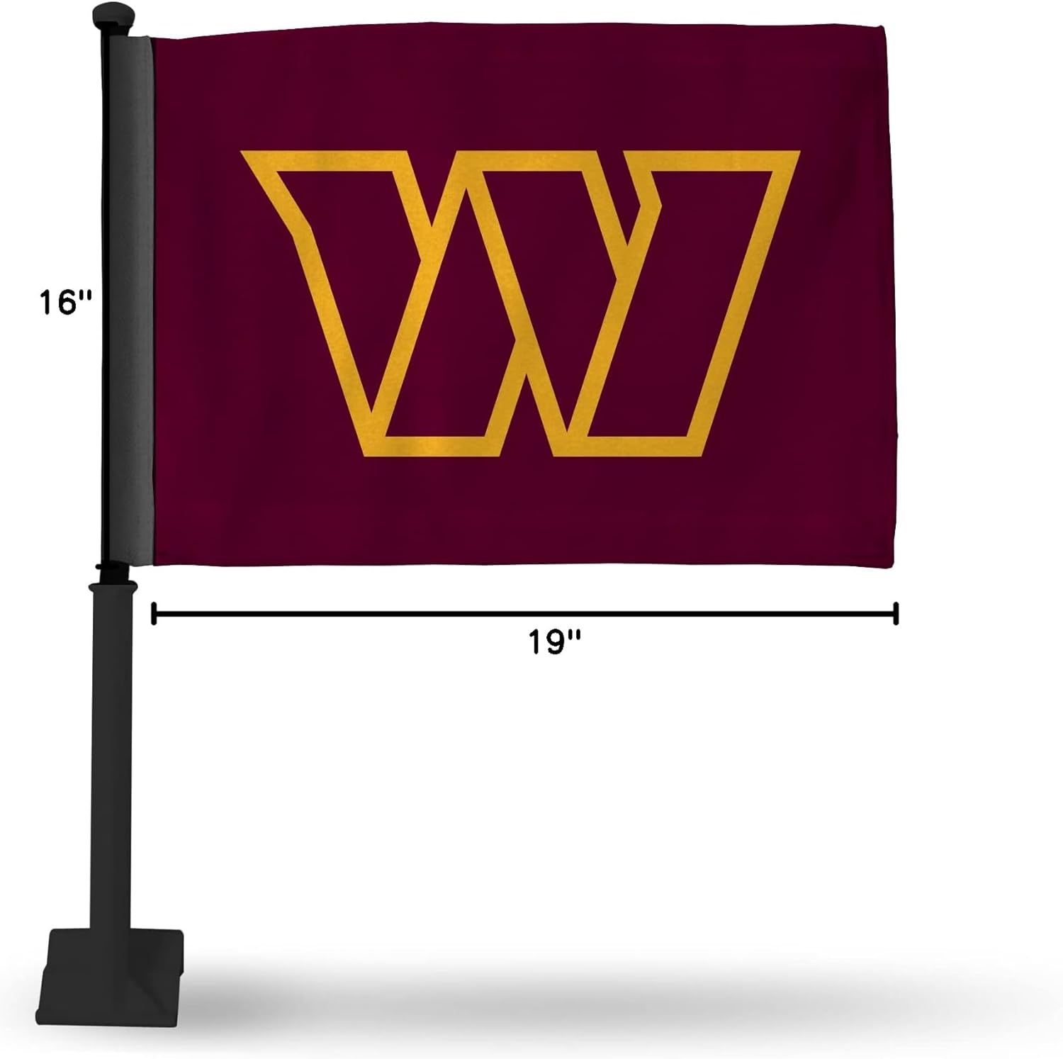 Rico Industries NFL Washington Commanders Black Pole Car Flag W' Black Pole Double Sided Car Flag - 16'' x 19'' - Strong Pole that Hooks onto Car/Truck/Automobile