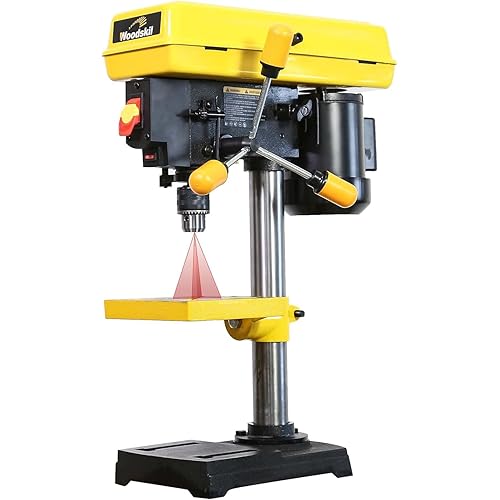 Woodskil 8 Inch Drill Press, 2.3 Amp 5-Speed Bench Drill Press with Laser Guide and Cast Iron Worktable, Bench Top Drilling Machine