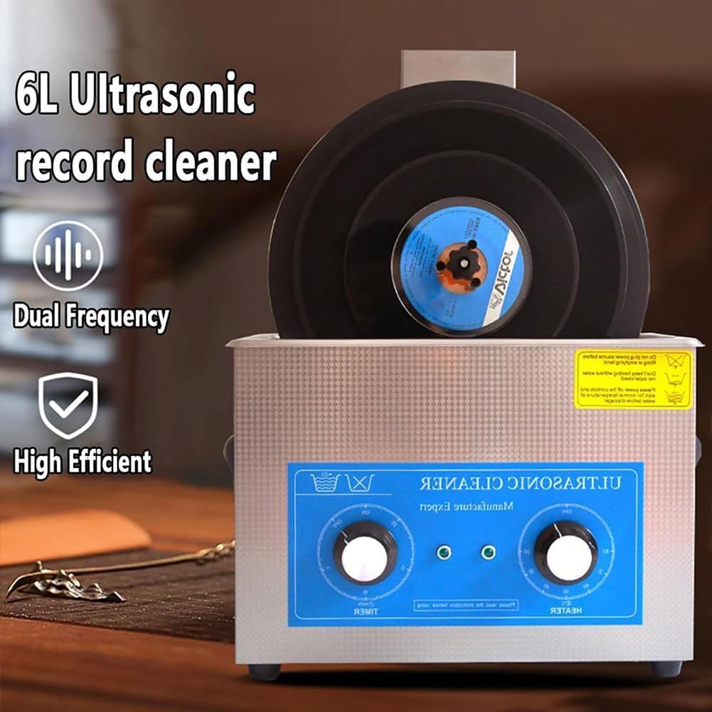 Pulitore ad ultrasuoni per dischi in vinile, macchina portatile per cavitazione sonica da 6,5 ​​litri, pulizia con vibrazione a doppia frequenza, timer da 0-30 minuti e controllo della temperatura,