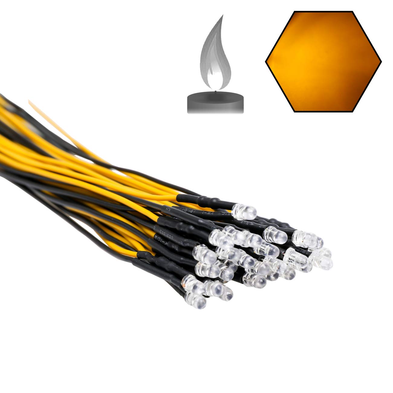 EDGELEC 30pcs 12 Volt 3mm Yellow Flicker LED Lights Emitting Diodes (Candle Flickering Lights